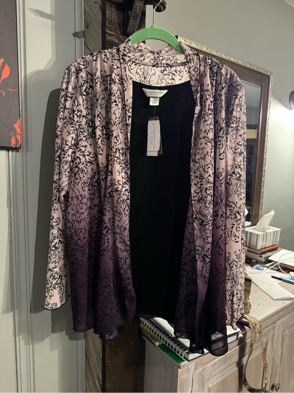 Christopher & Banks Pink to Purple Ombre Floral Open Cardigan